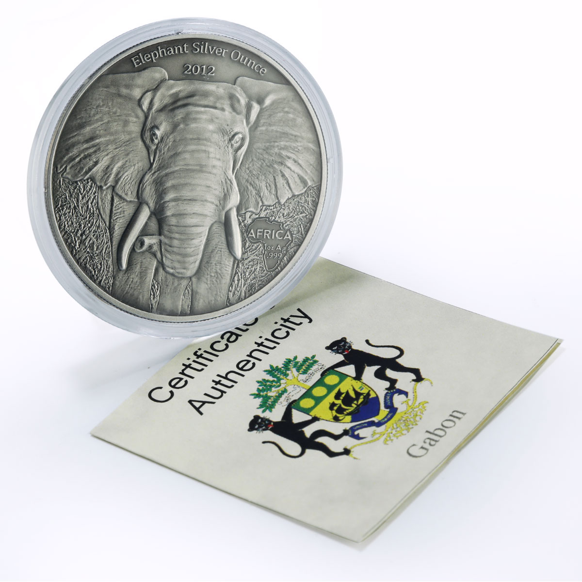 Gabon 1000 francs African Ounce Wildlife Elephant Fauna silver coin 2012