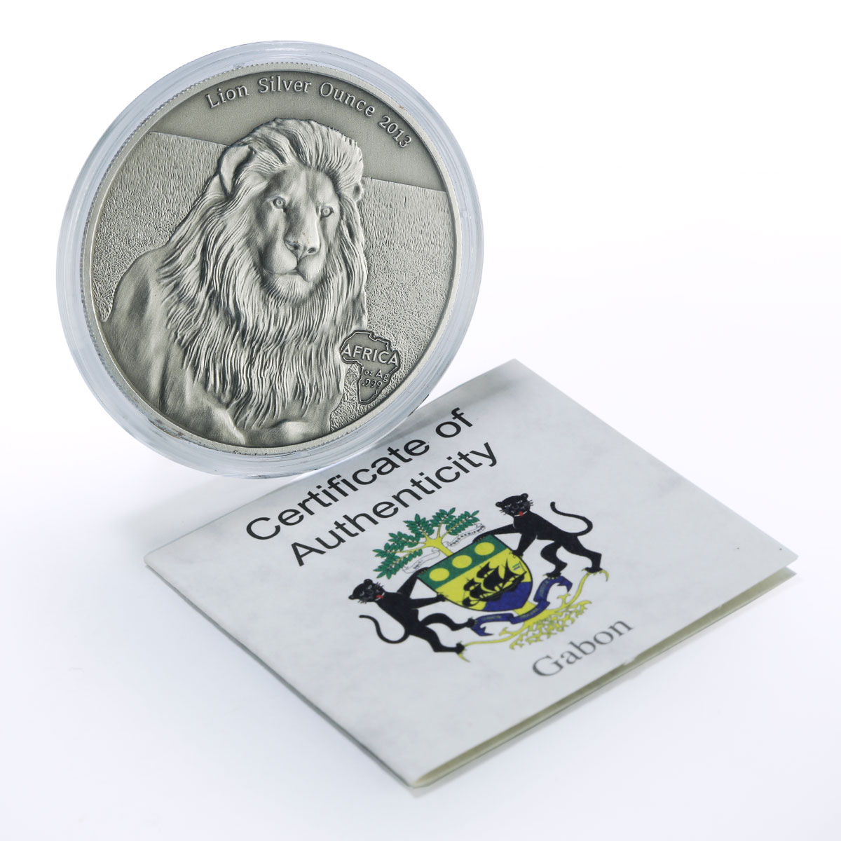 Gabon 1000 francs African Ounce Wildlife Lion Fauna silver coin 2013