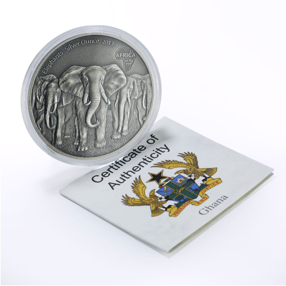 Ghana 5 cedis African Ounce Wildlife Elephants Fauna silver coin 2013