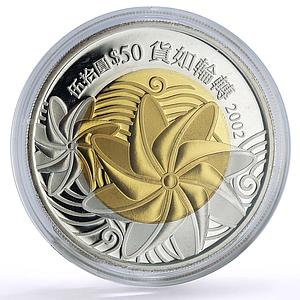 China Hong Kong 50 dollars Five Blessings Spring Wheels proof silver coin 2002