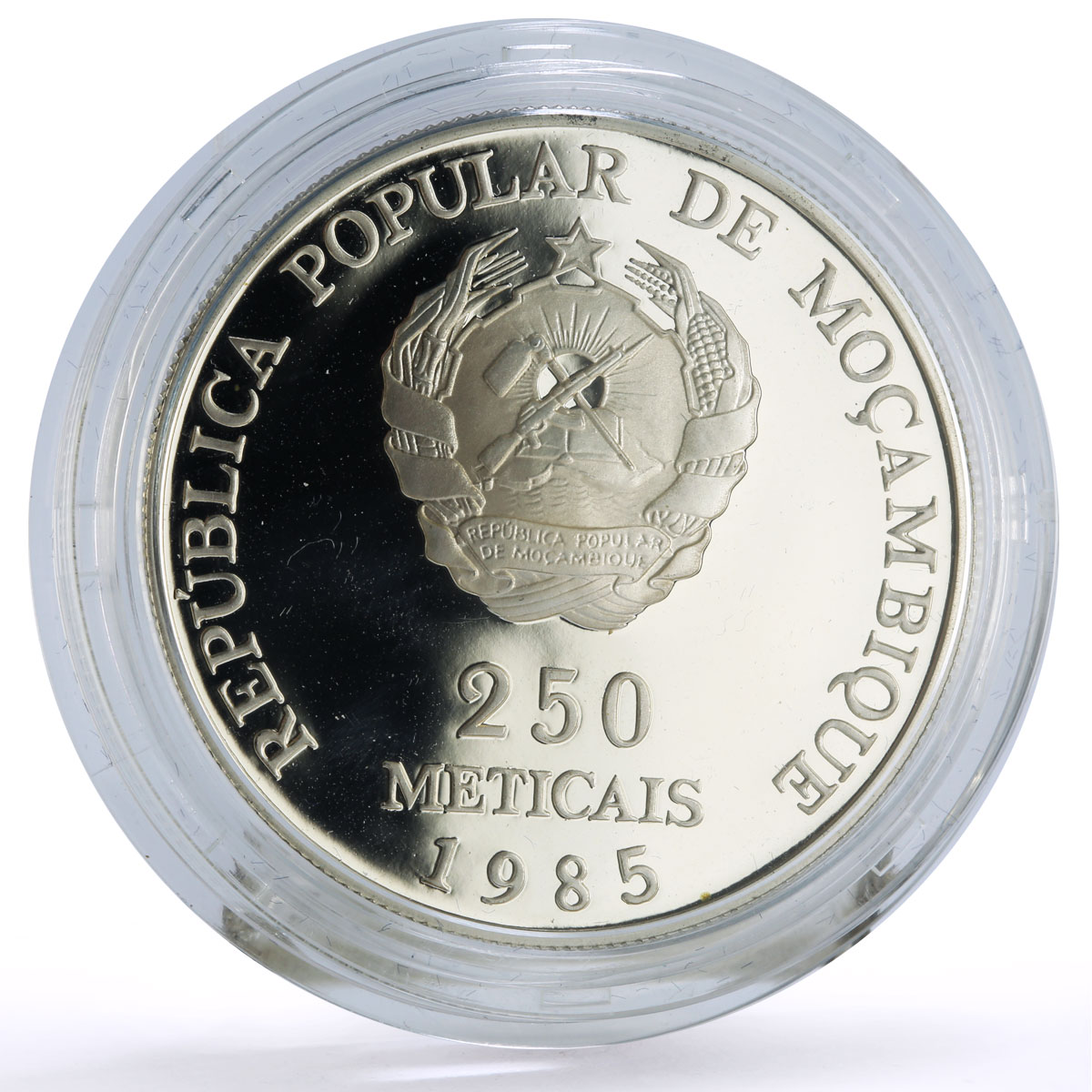 Mozambique 250 meticais Independence 10th Anniversary proof silver coin 1985