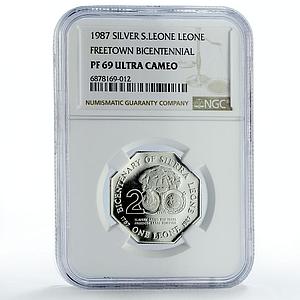 Sierra Leone 1 leone Independence Freetown Bicentenary PF69 NGC silver coin 1987