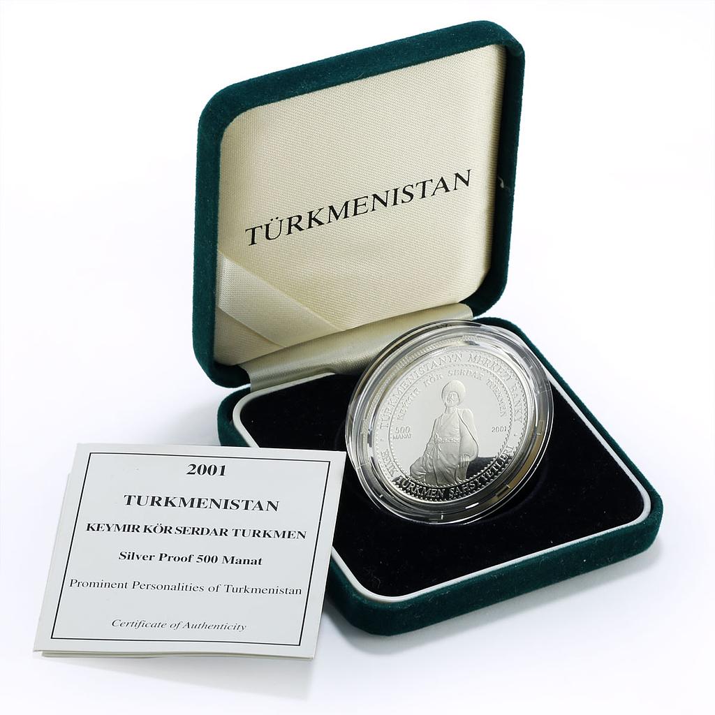 Turkmenistan 500 manat Personalities Keymir Serdar Turkmen silver coin 2001