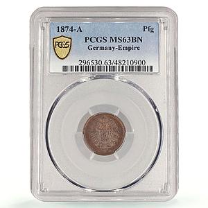 Germany Empire 1 pfennig Wilhelm I Coinage KM-1 MS63 PCGS copper coin 1874 A