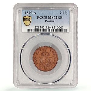 Germany Prussia 3 pfenninge Wilhelm I Coinage Mark A MS62 PCGS copper coin 1870