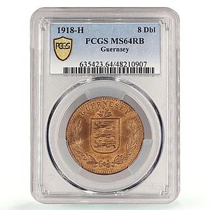 Guernsey 8 doubles King George V Coinage KM-14 MS64 PCGS bronze coin 1918