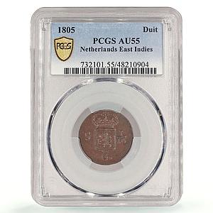 Netherlands East Indies 1 duit Regular Coinage KM-76 AU55 PCGS copper coin 1805