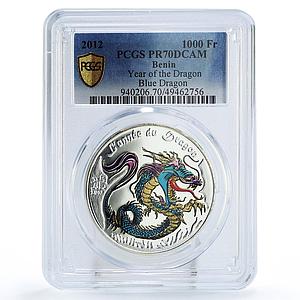 Benin 1000 francs Lunar Calendar Dragon Year Blue PR70 PCGS silver coin 2012