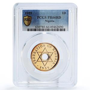 Nigeria 1 penny Regular Coinage Queen Elizabeth KM-2 PR66 PCGS bronze coin 1959