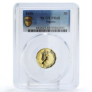 Nigeria 3 pence Regular Coinage Queen Elizabeth KM-3 PR68 PCGS nickel coin 1959