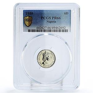 Nigeria 6 pence Regular Coinage Queen Elizabeth KM-4 PR66 PCGS CuNi coin 1959