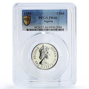 Nigeria 2 shilling Regular Coinage Queen Elizabeth KM-6 PR66 PCGS CuNi coin 1959