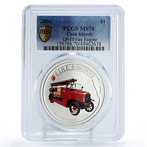 Cook Islands 1 dollar Fire Engines Cars LF 15 MS70 PCGS silver coin 2006
