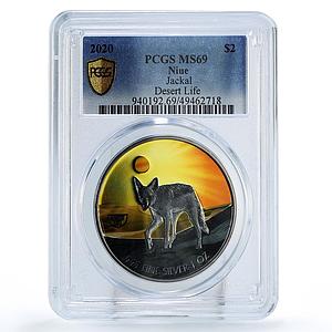 Niue 2 dollars Conservation Desert Life Jackal Dog MS69 PCGS silver coin 2020