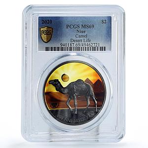 Niue 2 dollars Conservation Desert Life Camel Fauna MS69 PCGS silver coin 2020