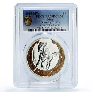 Niue 1 dollar Horse Year Orlovsky Trotter Horseshoe PR69 PCGS silver coin 2014