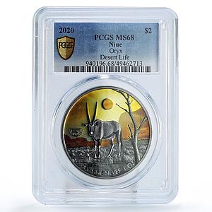 Niue 2 dollars Conservation Desert Life Oryx Gazelle MS68 PCGS silver coin 2020
