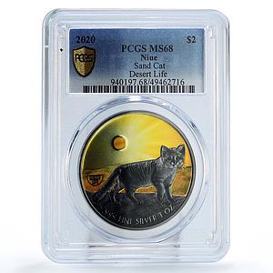 Niue 2 dollars Conservation Desert Life Sand Cat MS68 PCGS silver coin 2020