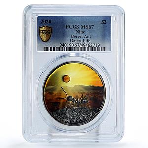 Niue 2 dollars Conservation Desert Life Ant Fauna MS67 PCGS silver coin 2020