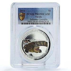 Tuvalu 1 dollar Conservation Wildlife Crocodile Fauna PR69 PCGS silver coin 2011