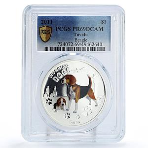 Tuvalu 1 dollar Working Dogs Animals Beagle Plane PR69 PCGS silver coin 2011