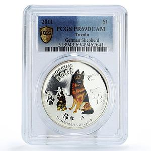 Tuvalu 1 dollar Working Dogs Animals Shepherd Helicopter PR69 PCGS Ag coin 2011
