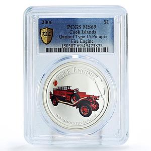 Cook Islands 1 dollar Fire Engines Cars Garford 15 MS69 PCGS silver coin 2006