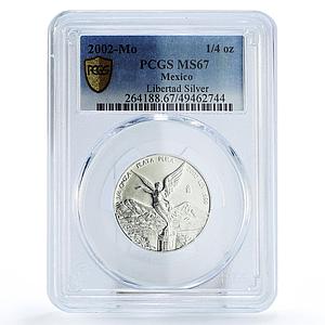 Mexico 1/4 onza Libertad Angel of Independence MS67 PCGS silver coin 2002