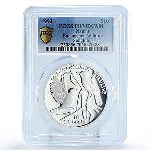 Nauru 10 dollars Conservation Wildlife Songbird Fauna PR70 PCGS silver coin 1993