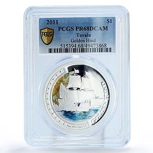 Tuvalu 1 dollar Seafaring Golden Hind Ship Clipper PR68 PCGS silver coin 2011