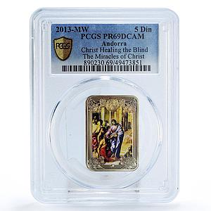 Andorra 5 diners Jesus Christ Miracles Blind Healing PR69 PCGS silver coin 2013