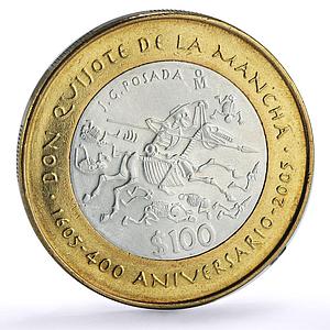 Mexico 100 pesos Cervantes Don Quijote Anniversary Literature bimetal coin 2005