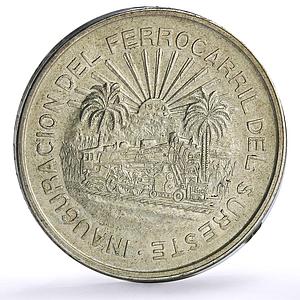 Mexico 5 pesos Southeastern Railroad Railway Opening Train silver coin 1950