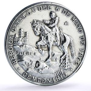 Mexico Puebla Battle General Zaragoza Horseman silver token medal coin 1962