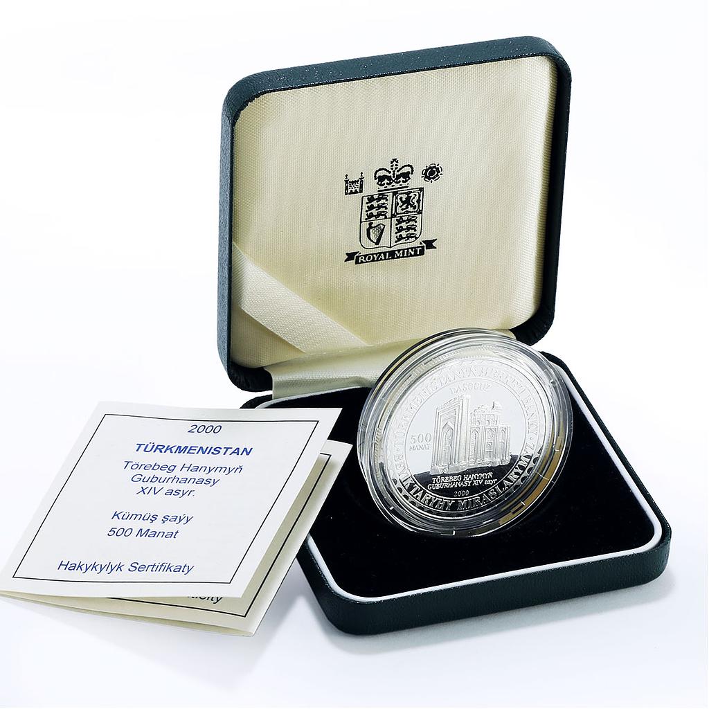 Turkmenistan 500 manat Turabek Khanum Mausoleum Dashoguz silver coin 2000