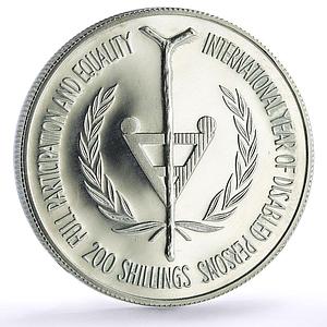 Uganda 200 shillings IYDP Disabled Persons Year Piefort proof silver coin 1981