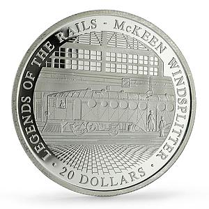 Liberia 20 dollars Railways Railroads Trains Windsplitter proof silver coin 2002