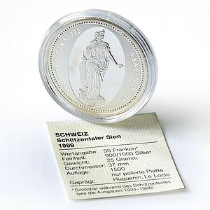 Switzerland 50 francs Sion Shooting Festival Thaler proof silver coin 1999