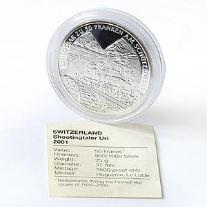 Switzerland 50 francs Uri Shooting Festival Thaler Train proof silver coin 2001
