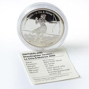 Switzerland 50 francs Vaudois Shooting Festival Thaler Archer silver coin 2008