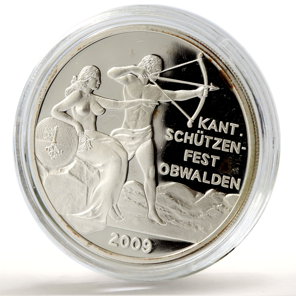 Switzerland 50 francs Obwalden Shooting Festival Thaler Archer silver coin 2009