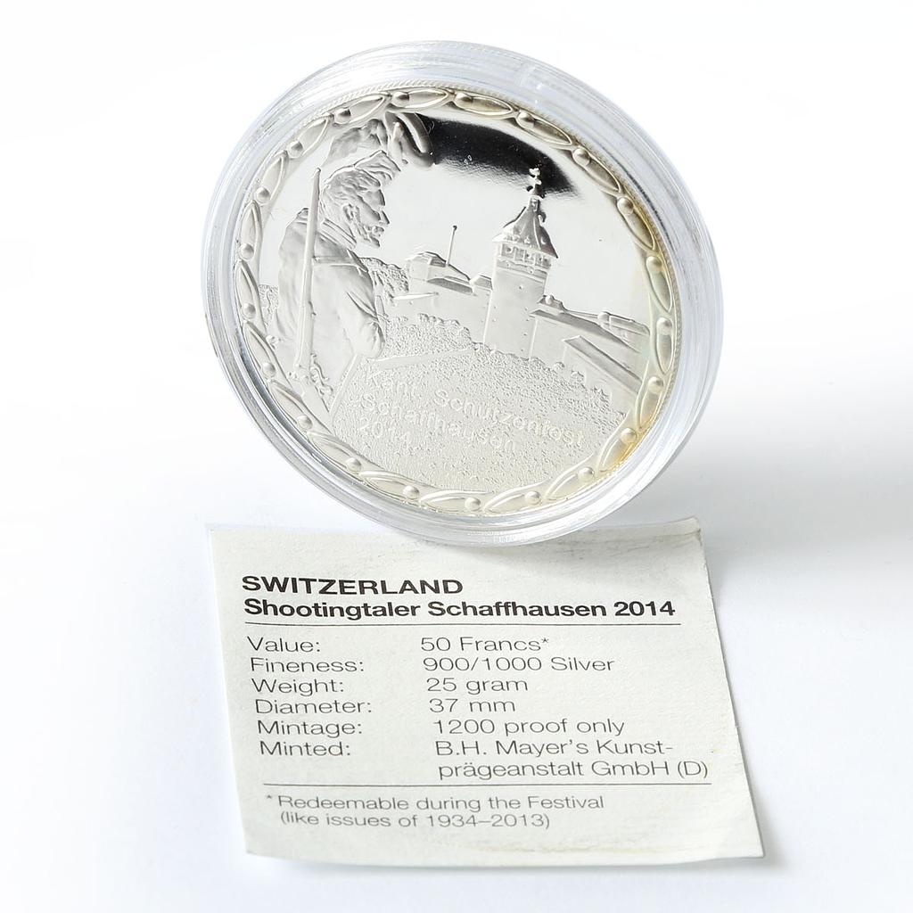 Switzerland 50 francs Schaffhausen Shooting Festival Thaler silver coin 2014