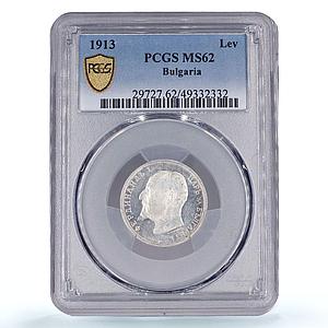 Bulgaria 1 lev Regular Coinage King Ferdinand I KM-31 MS62 PCGS silver coin 1913
