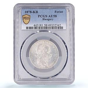 Hungary 1 forint Regular Coinage Francis Joseph I AU58 PCGS silver coin 1878