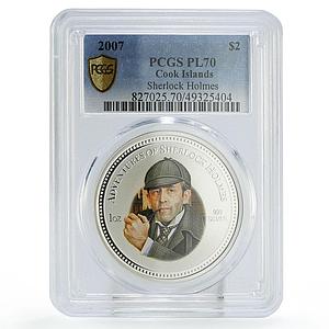 Cook Islands 2 dollars Sherlock Holmes Literature PL70 PCGS silver coin 2007