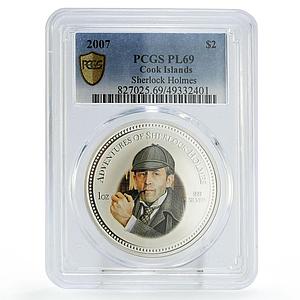 Cook Islands 2 dollars Sherlock Holmes Literature PL69 PCGS silver coin 2007