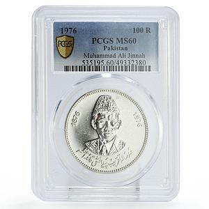 Pakistan 100 rupees Muhammad Ali Jinnah Politics MS60 PCGS silver coin 1976
