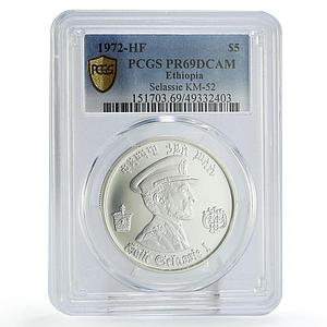 Ethiopia 5 dollars King Haile Selassie Politics KM-52 PR69 PCGS silver coin 1972