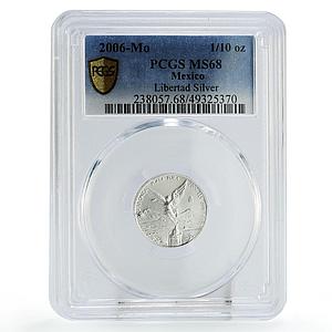 Mexico 1/10 onza Libertad Angel of Independence MS68 PCGS silver coin 2006
