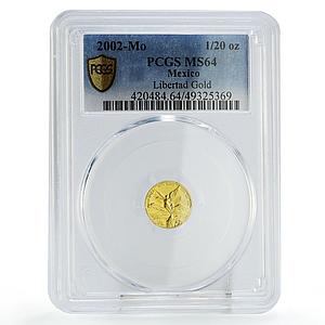 Mexico 1/20 onza Libertad Angel of Independence MS64 PCGS gold coin 2002
